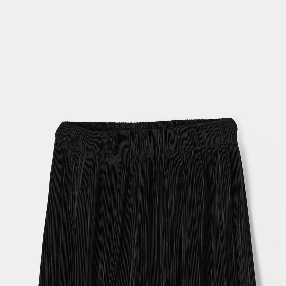 Teens Girls Polyester Black Pleated Pant-BLACK