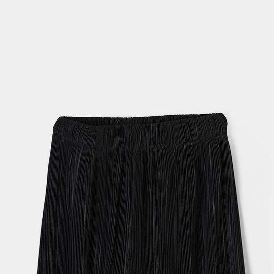 Teens Girls Polyester Black Pleated Pant-BLACK