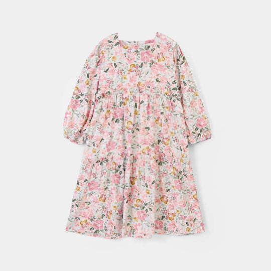 Girls Polyester Printed Frock Whimsical -Multi
