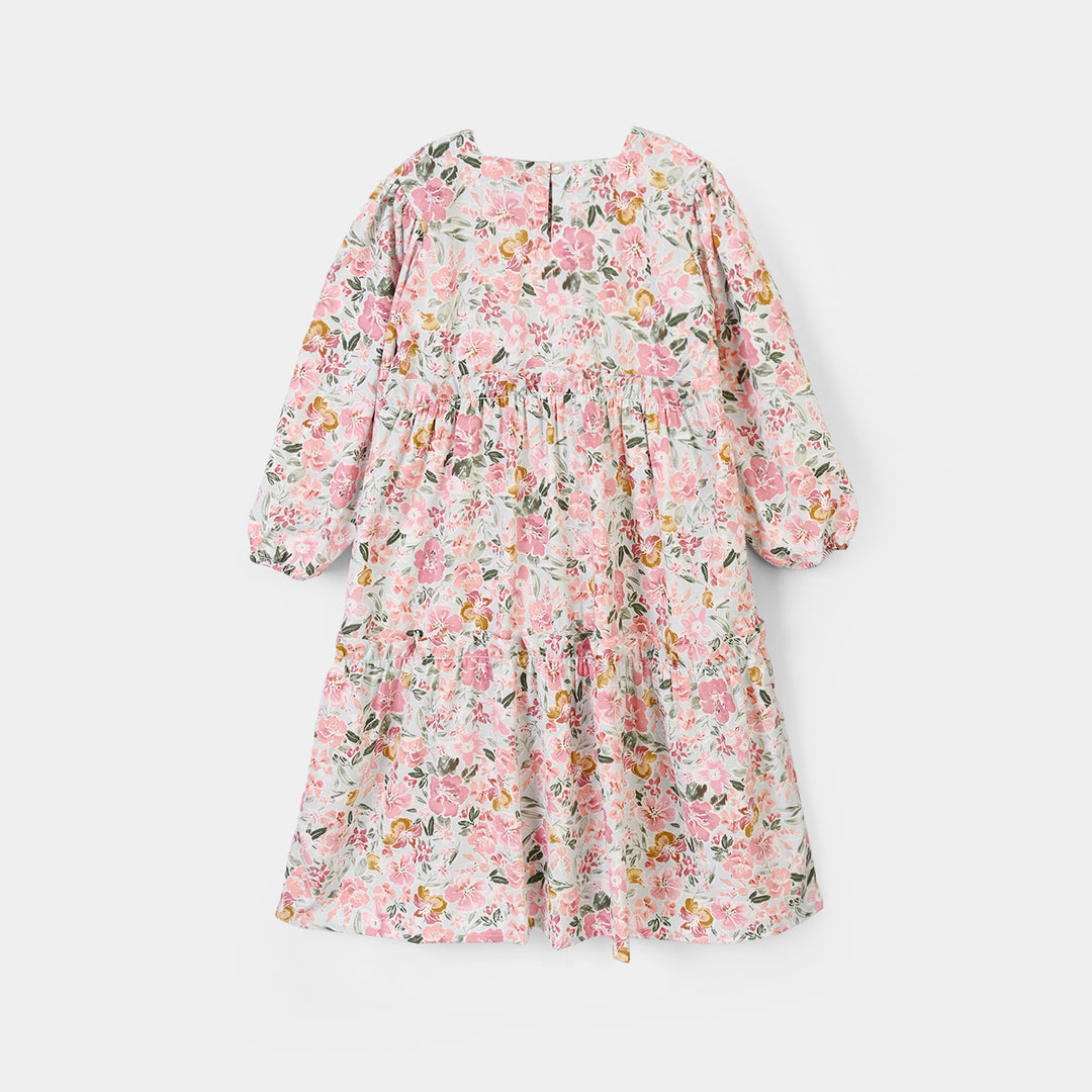 Girls Polyester Printed Frock Whimsical -Multi
