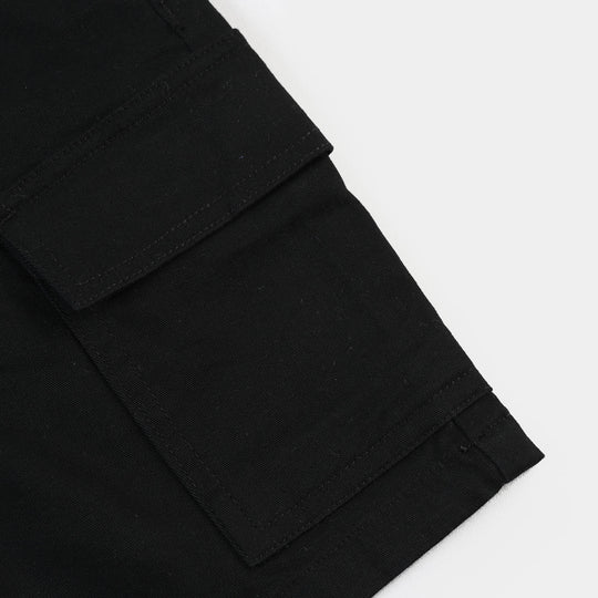 Boys Cotton Twill Short Funday-BLACK