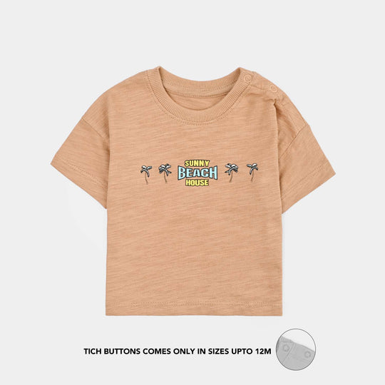 Infant Boys Cotton Slub T-Shirt Sunny Beach-Praline