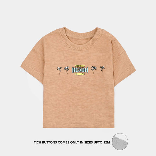 Infant Boys Cotton Slub T-Shirt Sunny Beach-Praline