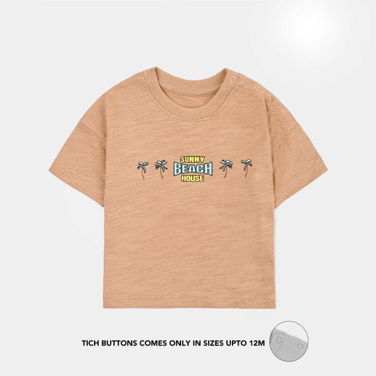 Infant Boys Cotton Slub T-Shirt Sunny Beach-Praline