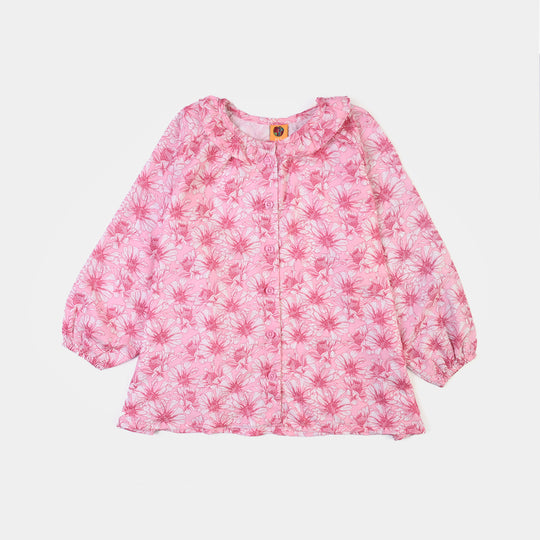 Girls Poly Lawn Casual Top Flamingo-Pink