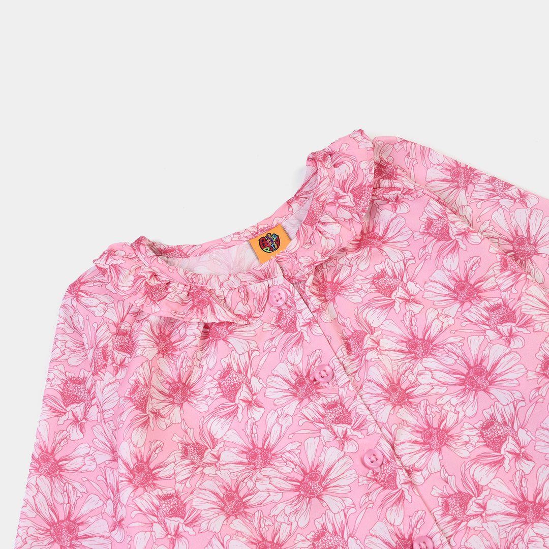 Girls Poly Lawn Casual Top Flamingo-Pink
