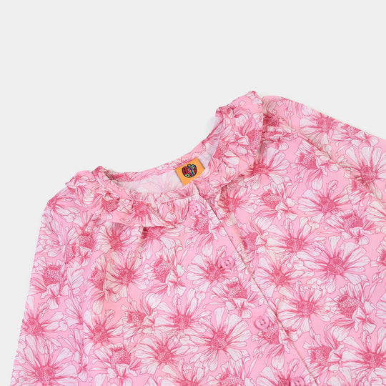 Girls Poly Lawn Casual Top Flamingo-Pink