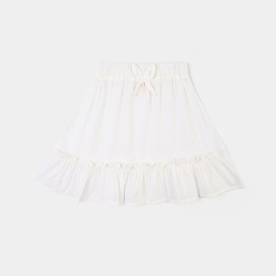 Girls Cotton Brochia Short Skirt-White
