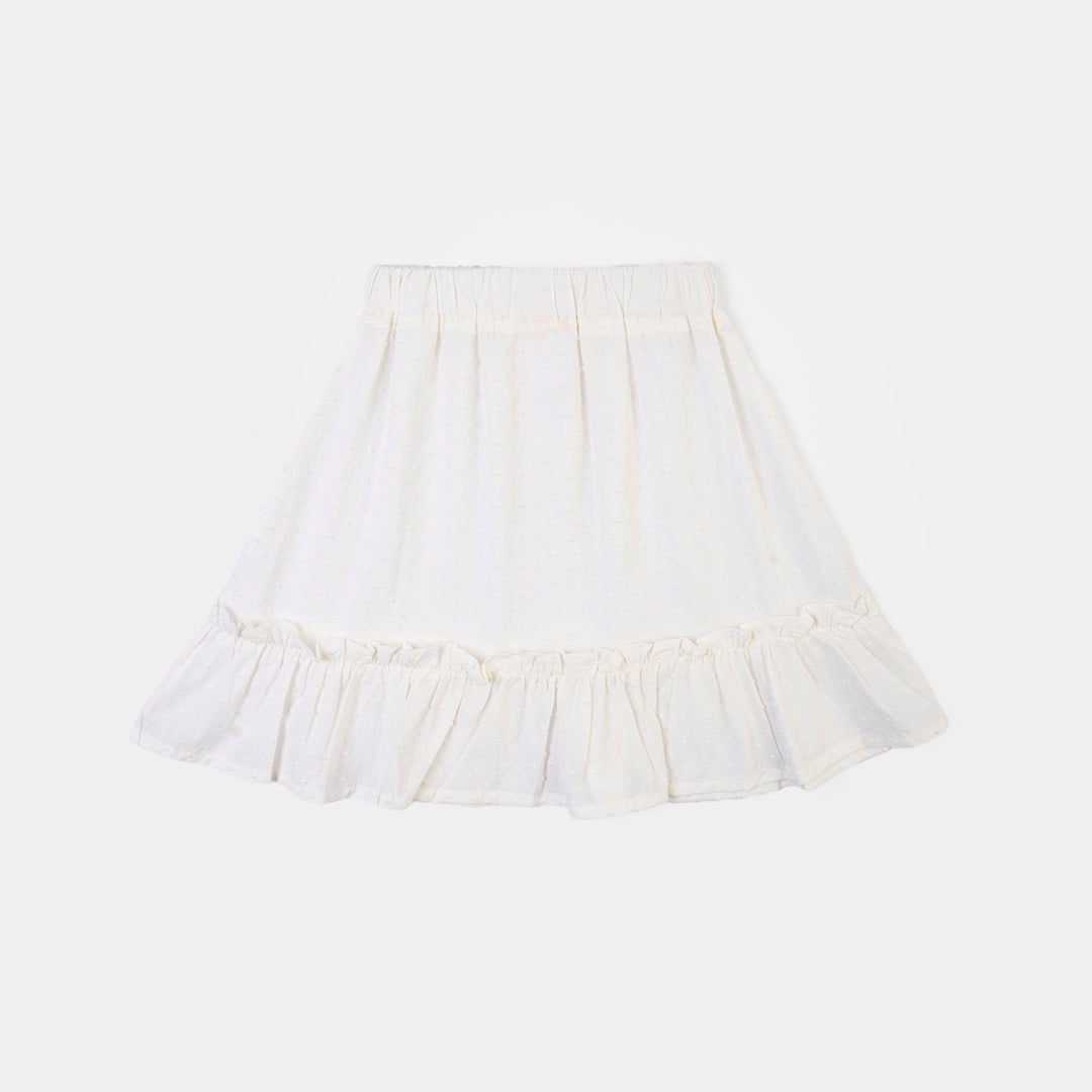 Girls Cotton Brochia Short Skirt-White
