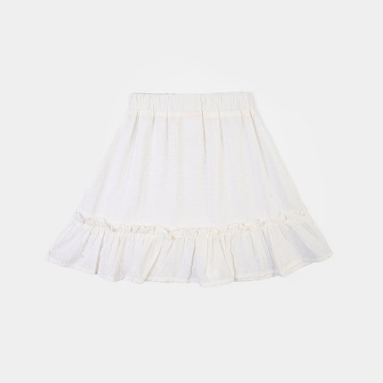 Girls Cotton Brochia Short Skirt-White