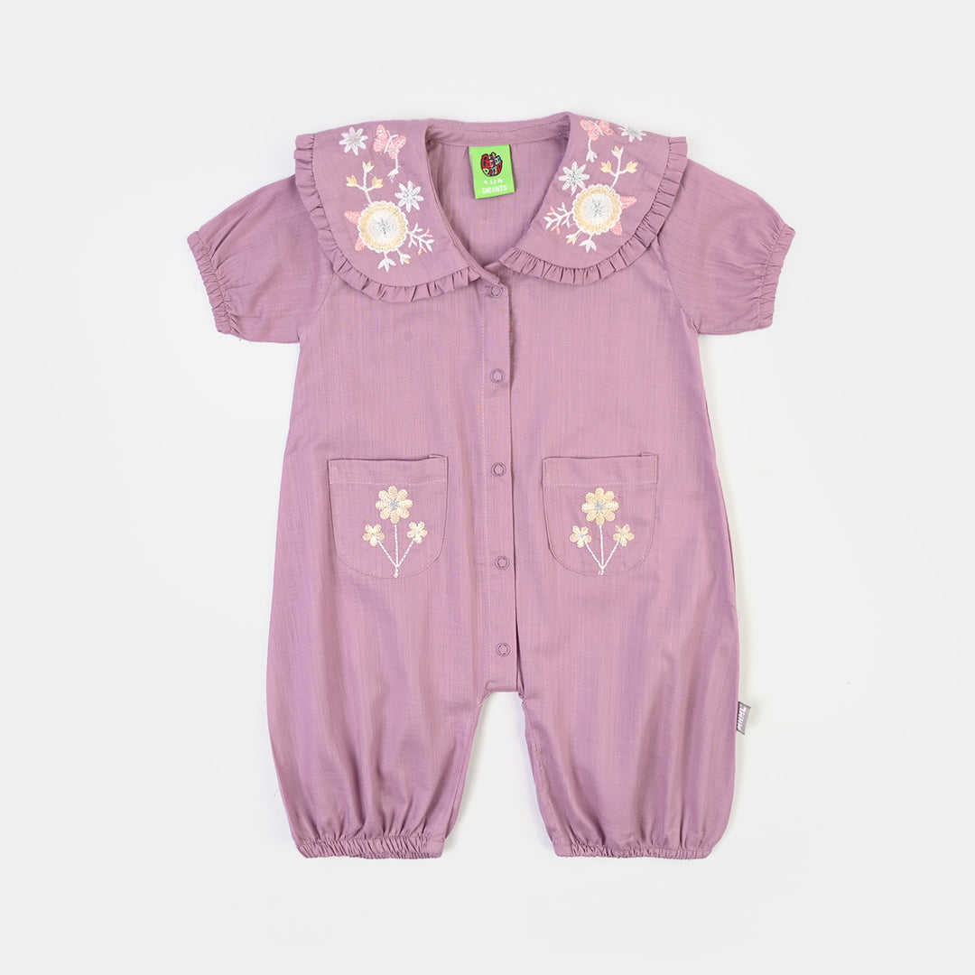 Infant Girls Cotton Slub Woven Romper-Poppy-Lilac