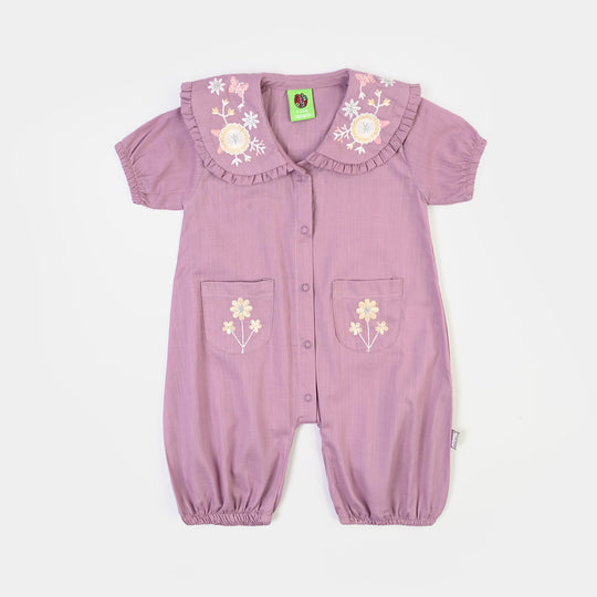 Infant Girls Cotton Slub Woven Romper-Poppy-Lilac