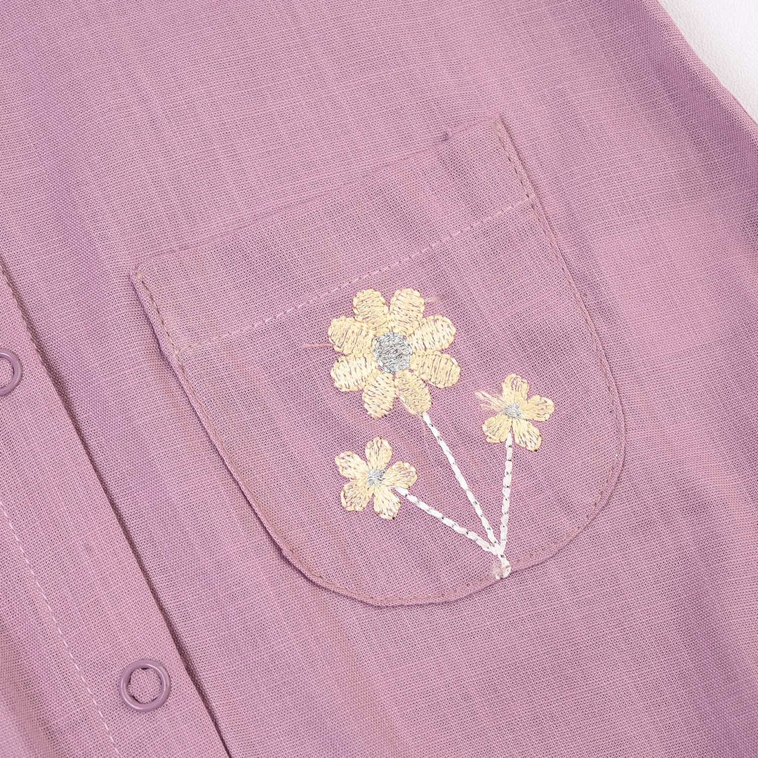 Infant Girls Cotton Slub Woven Romper-Poppy-Lilac