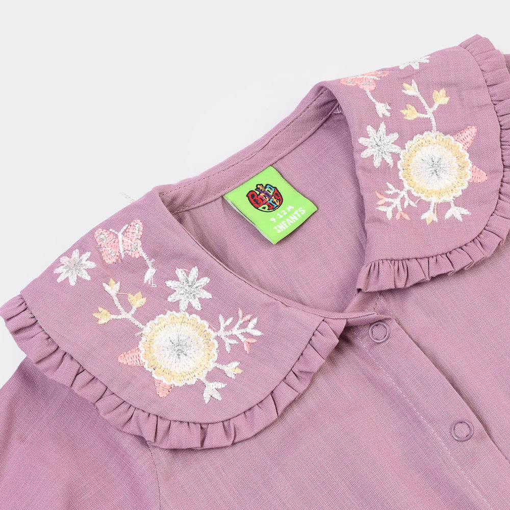 Infant Girls Cotton Slub Woven Romper-Poppy-Lilac