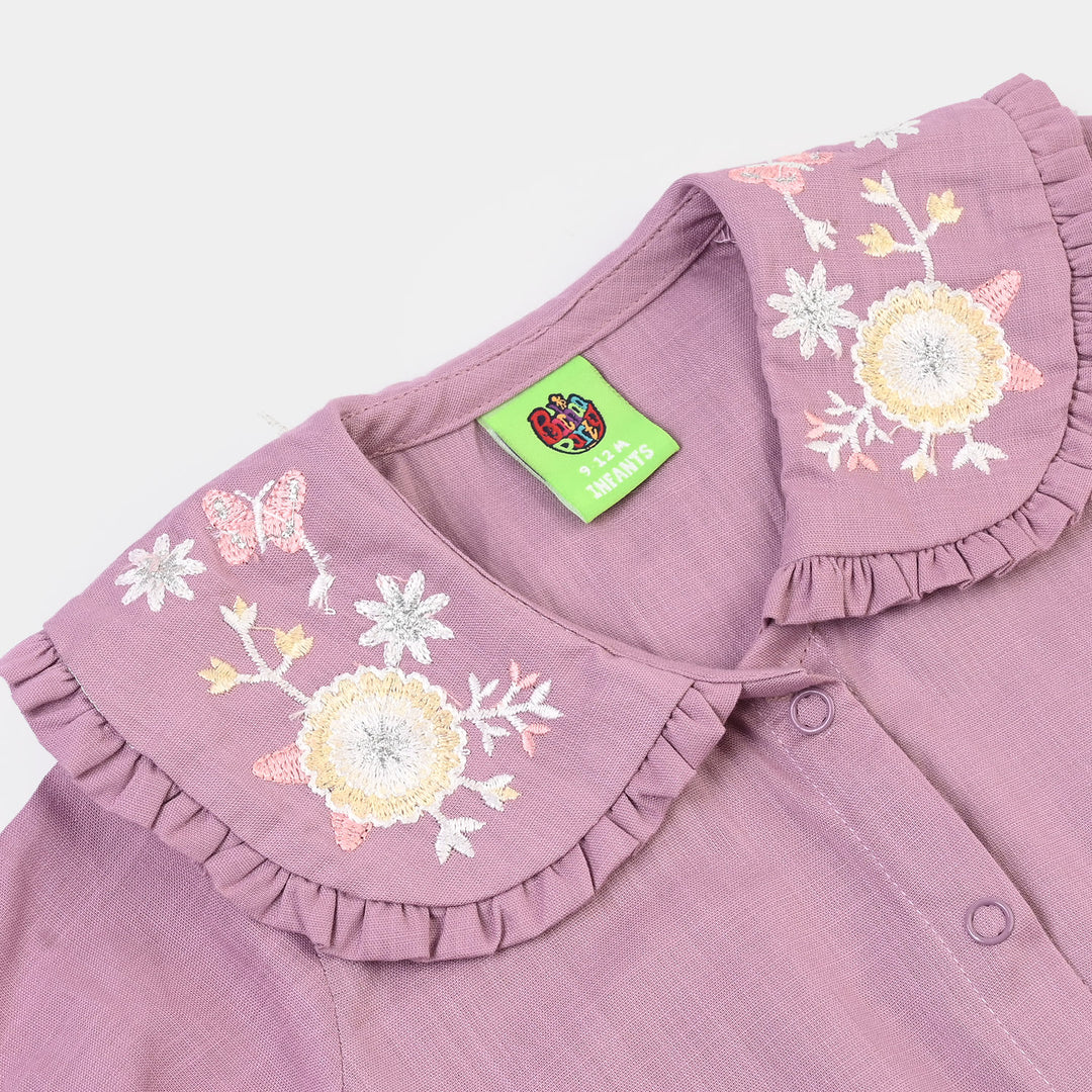 Infant Girls Cotton Slub Woven Romper-Poppy-Lilac