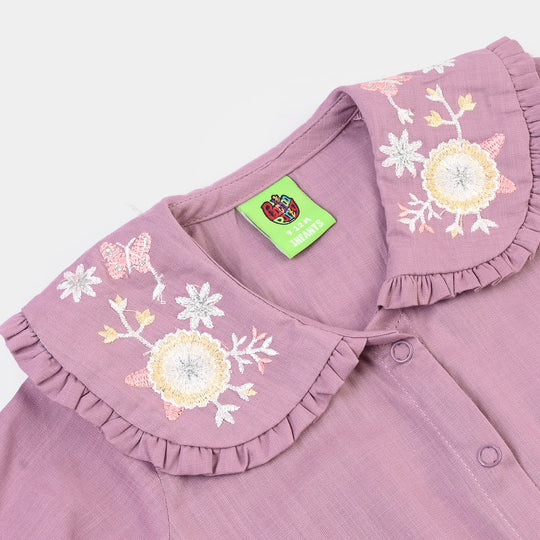 Infant Girls Cotton Slub Woven Romper-Poppy-Lilac