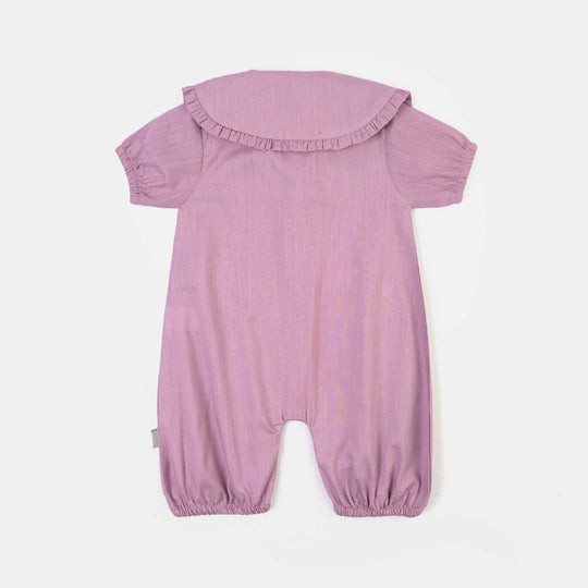 Infant Girls Cotton Slub Woven Romper-Poppy-Lilac