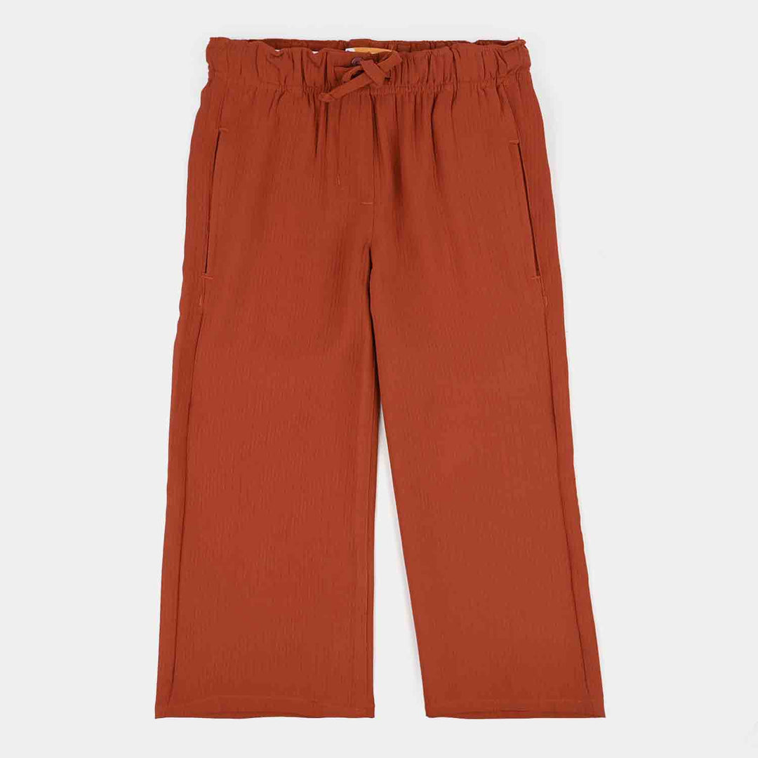 Girls Cotton Twill Pant Culotte-BROWN