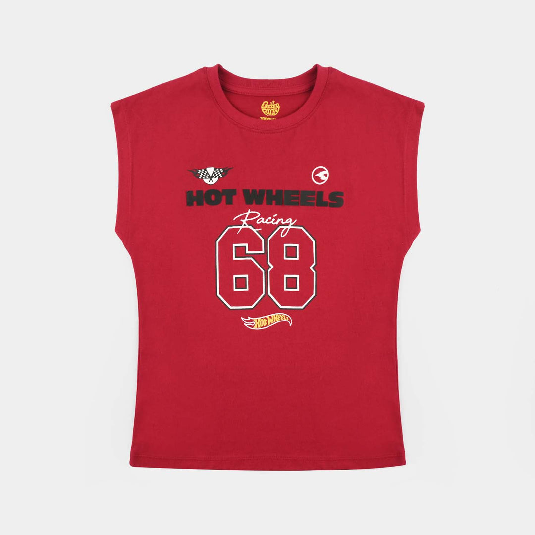 Boys Cotton Jersey Sando Hot Wheels-RED