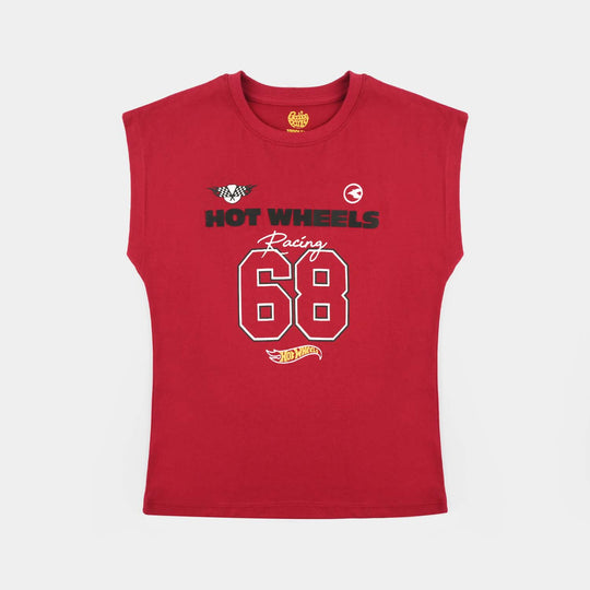 Boys Cotton Jersey Sando Hot Wheels-RED