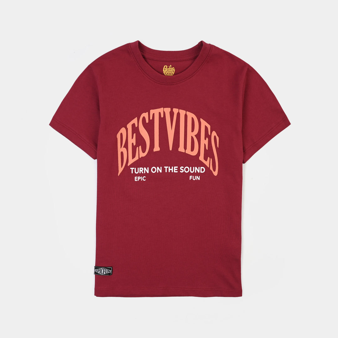Boys Cotton Jersey T-Shirt H/S Best Vibes-RED