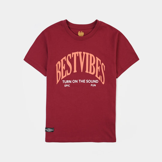 Boys Cotton Jersey T-Shirt H/S Best Vibes-RED