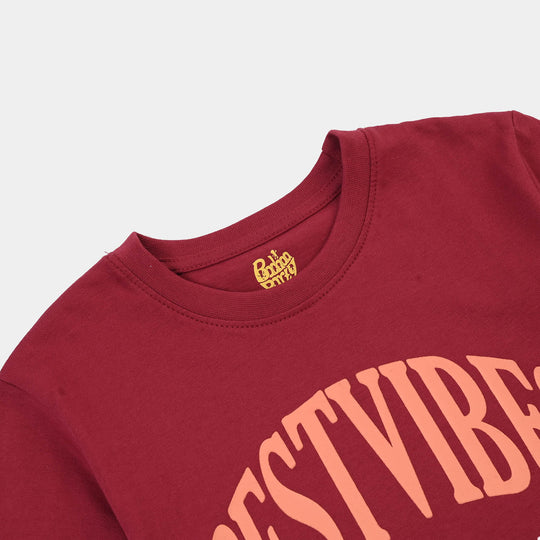 Boys Cotton Jersey T-Shirt H/S Best Vibes-RED