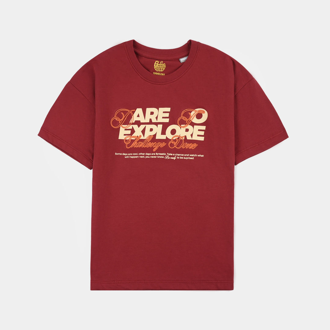 Boys Cotton Jersey T-Shirt H/S Dare to Explore-RED