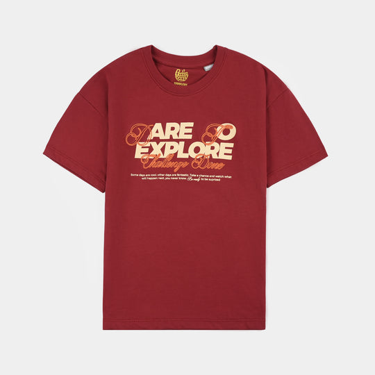Boys Cotton Jersey T-Shirt H/S Dare to Explore-RED