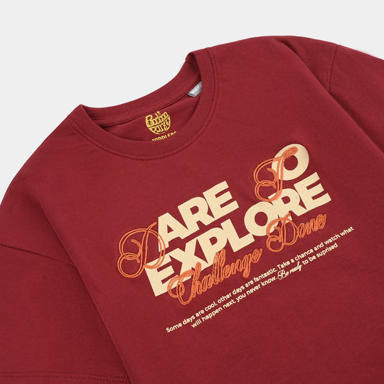 Boys Cotton Jersey T-Shirt H/S Dare to Explore-RED