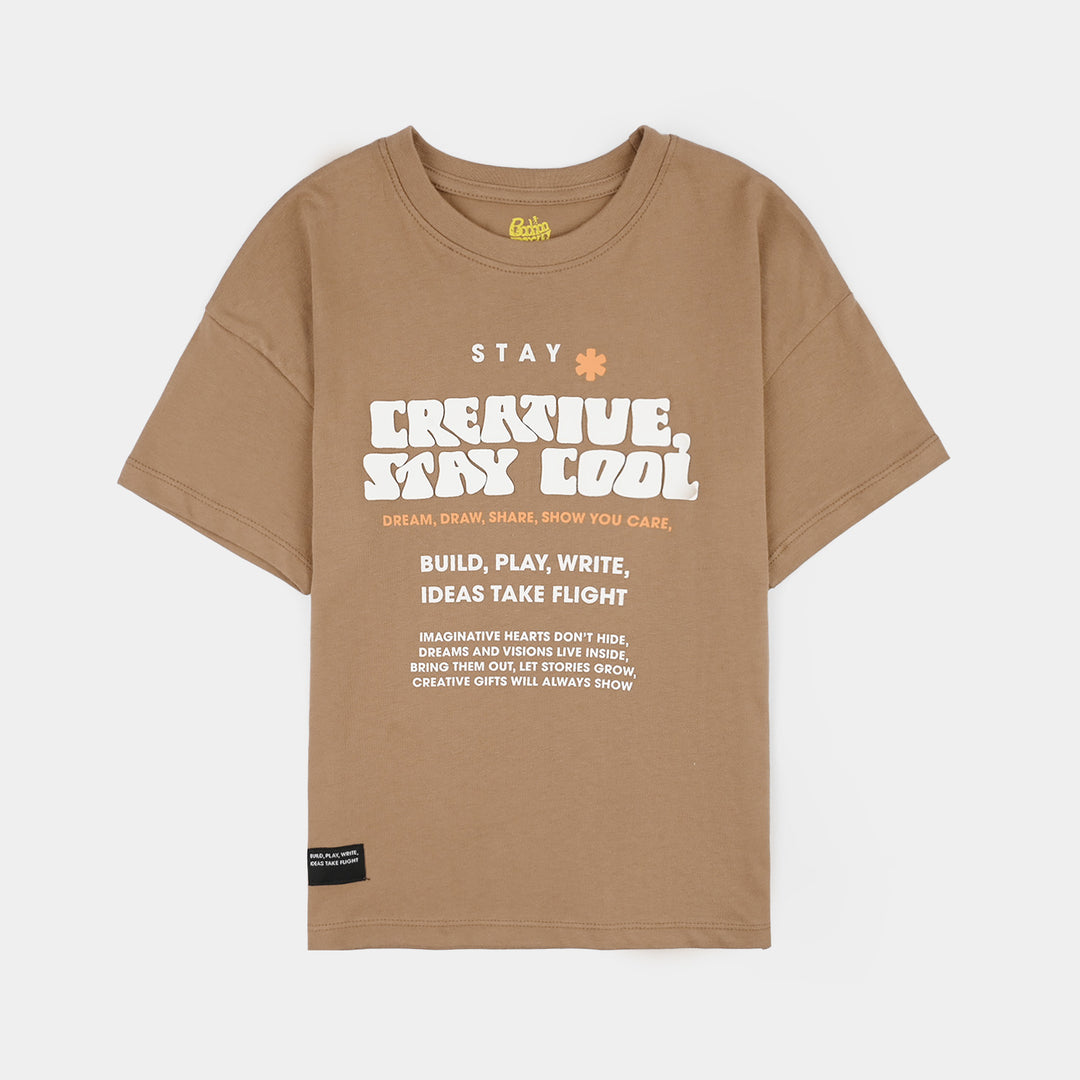 Boys Cotton Jersey T-Shirt H/S Creative Stay Cool-BROWN