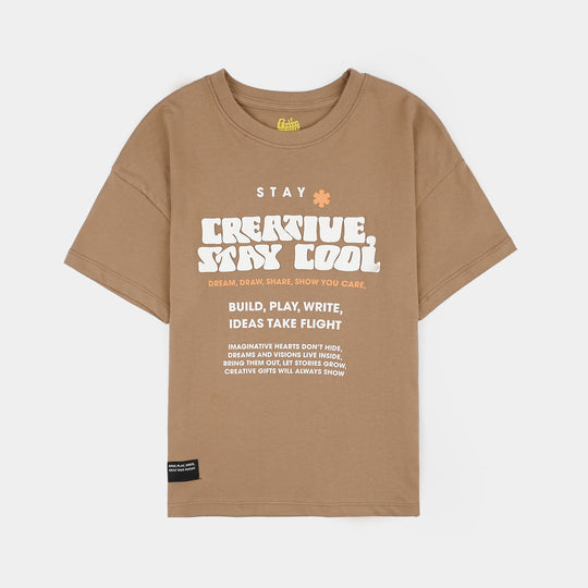 Boys Cotton Jersey T-Shirt H/S Creative Stay Cool-BROWN