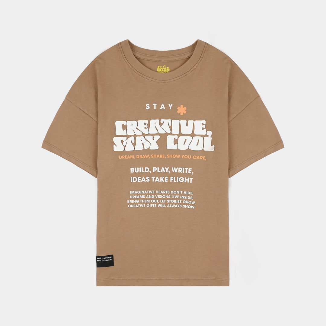 Boys Cotton Jersey T-Shirt H/S Creative Stay Cool-BROWN