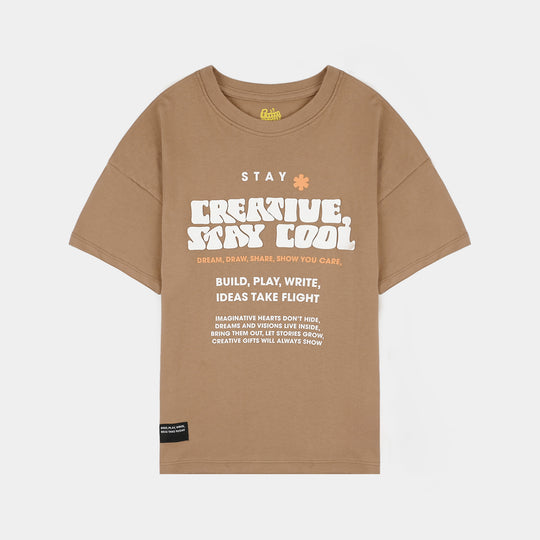 Boys Cotton Jersey T-Shirt H/S Creative Stay Cool-BROWN