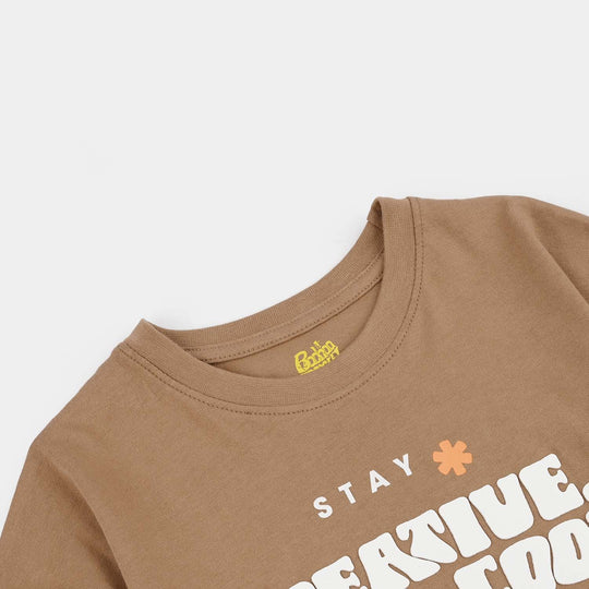 Boys Cotton Jersey T-Shirt H/S Creative Stay Cool-BROWN
