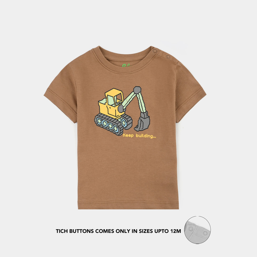 Infant Boys Cotton Jersey T-Shirt Keep Building-BROWN