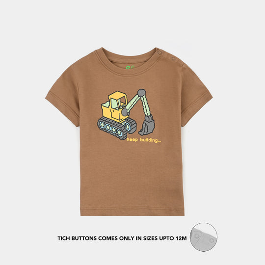 Infant Boys Cotton Jersey T-Shirt Keep Building-BROWN