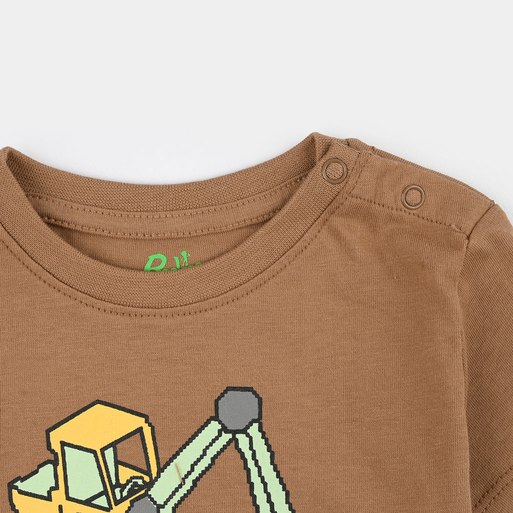 Infant Boys Cotton Jersey T-Shirt Keep Building-BROWN