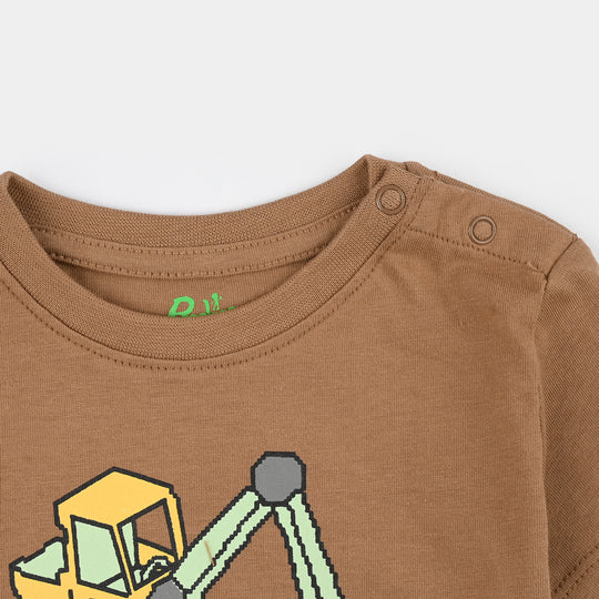 Infant Boys Cotton Jersey T-Shirt Keep Building-BROWN