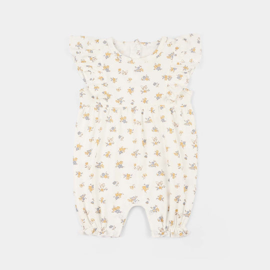 Infant Girls 2x1 Rib Romper Rabbit-White