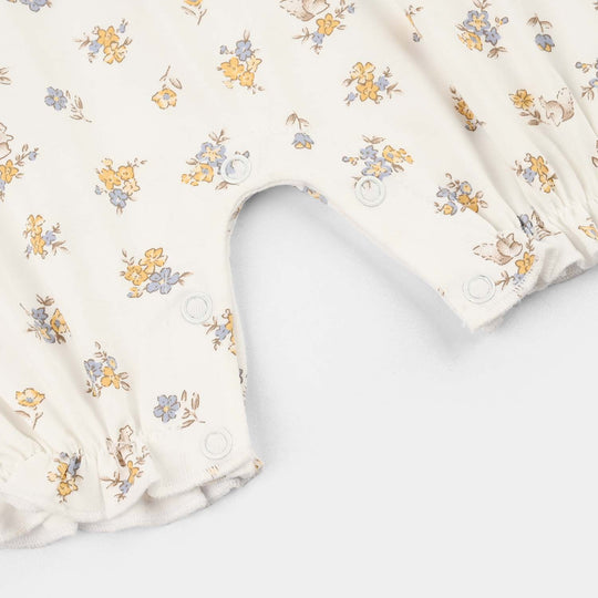Infant Girls 2x1 Rib Romper Rabbit-White