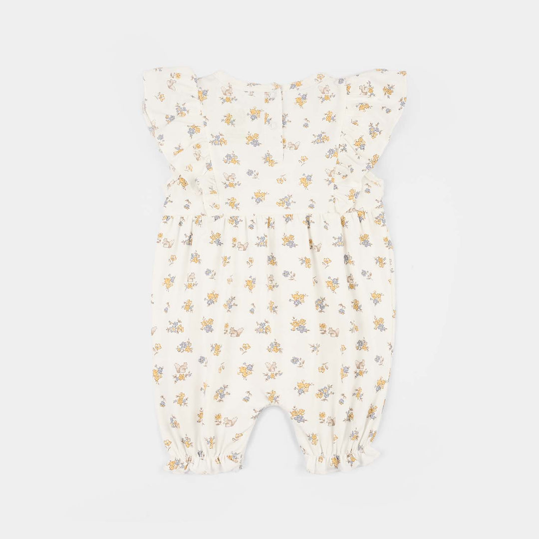 Infant Girls 2x1 Rib Romper Rabbit-White