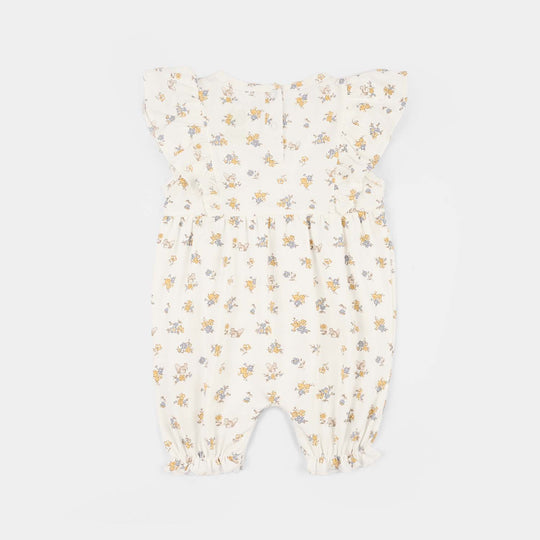 Infant Girls 2x1 Rib Romper Rabbit-White