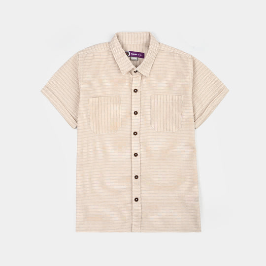 Boys Cotton Casual Shirt H/S Double Fold-Striper