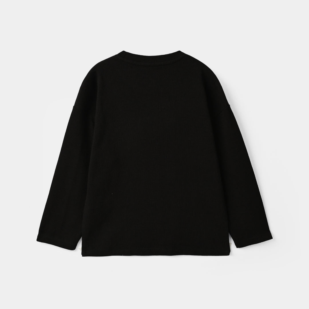 Girls Cotton Baby Rib T-Shirt Full Sleeves Cherry - Black