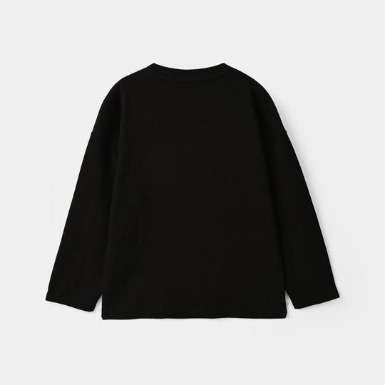 Girls Cotton Baby Rib T-Shirt Full Sleeves Cherry - Black