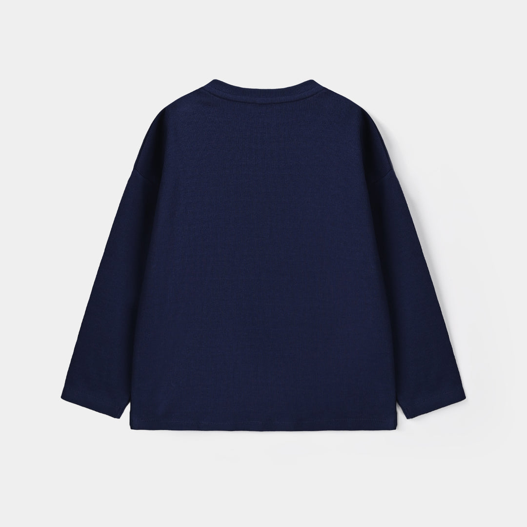 Girls Cotton Baby Rib T-Shirt Kindness-NAVY
