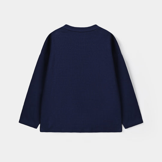 Girls Cotton Baby Rib T-Shirt Kindness-NAVY