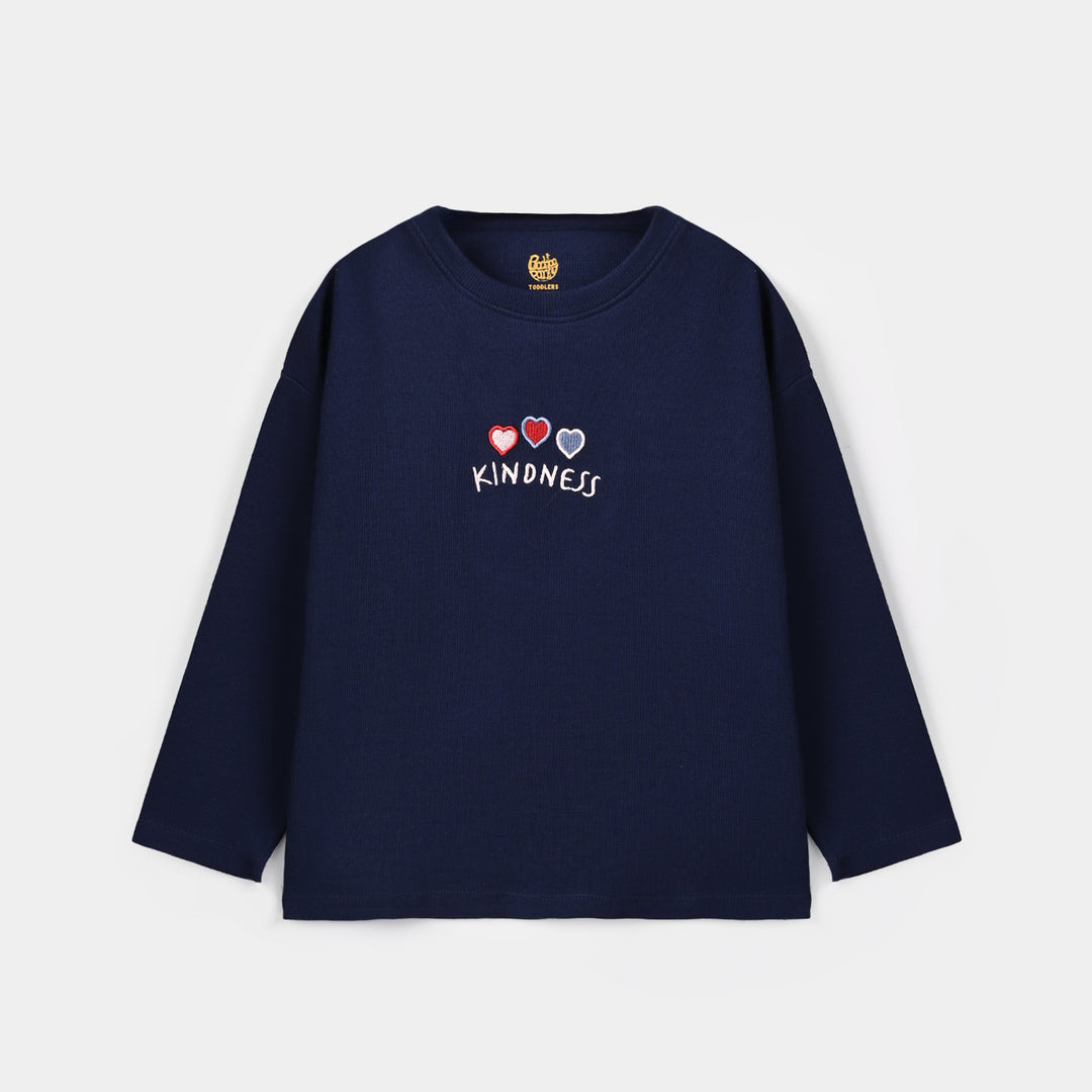 Girls Cotton Baby Rib T-Shirt Kindness-NAVY