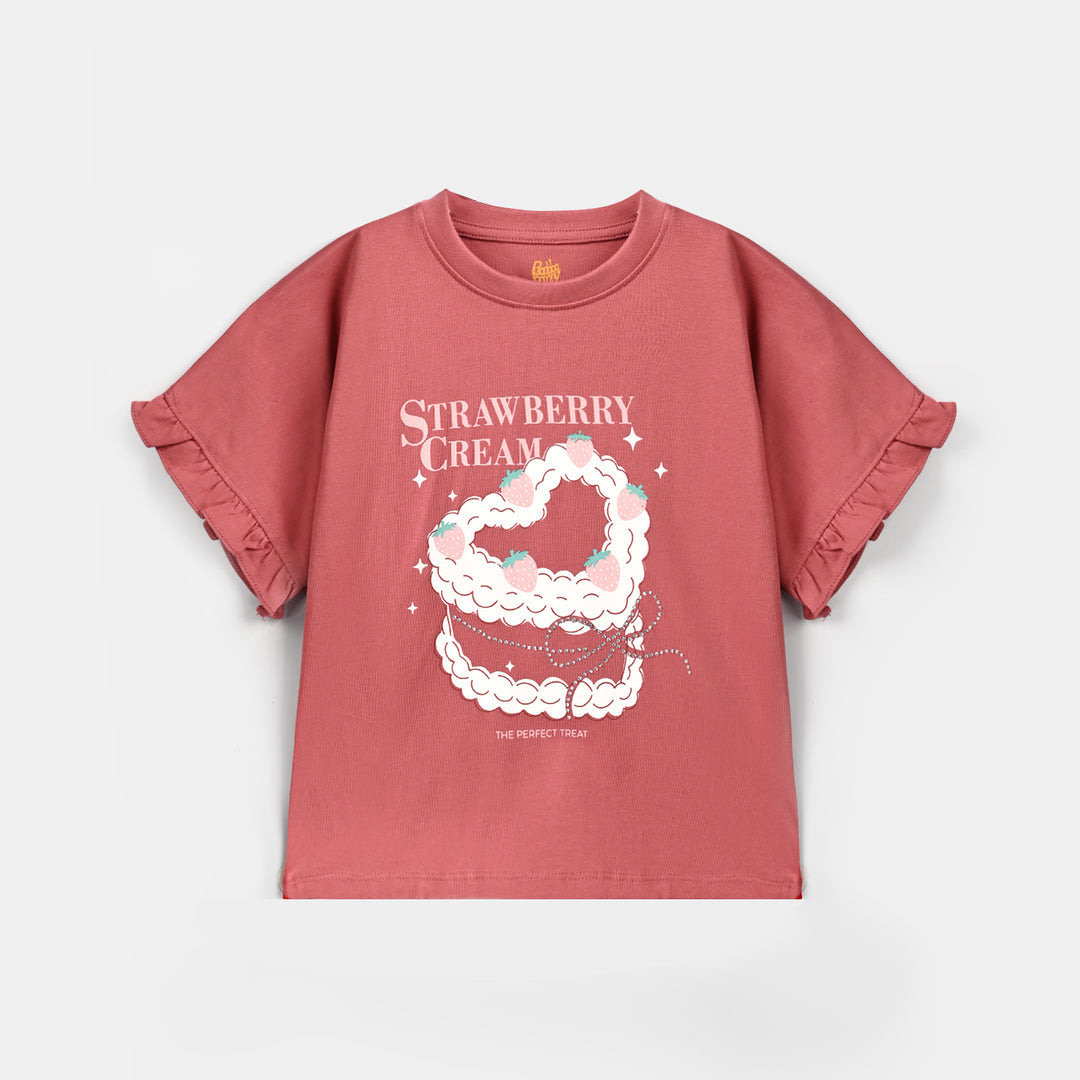 Girls Cotton Jersey T-Shirt H/S Strawberry Cake-Rose